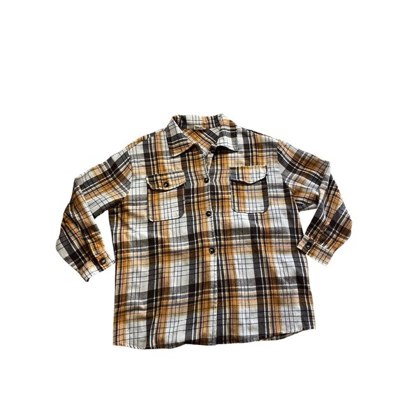 BIBI Plaid Flannel Button Up Yellow Black Size Large - Picture 1 of 6